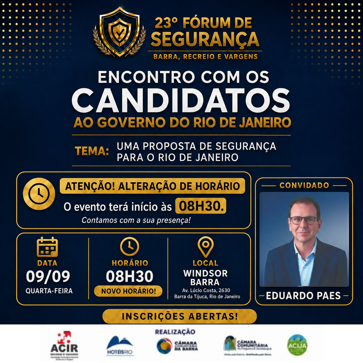 Arte oficial do encontro com Eduardo Paes em 9 de setembro de 2026
